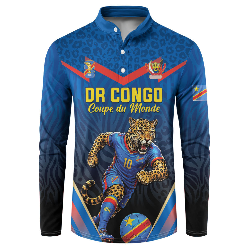 Custom World Football 2026 DR Congo Button Sweatshirt Les Leopards Coupe du Monde Glory LT19 Blue - Polynesian Pride