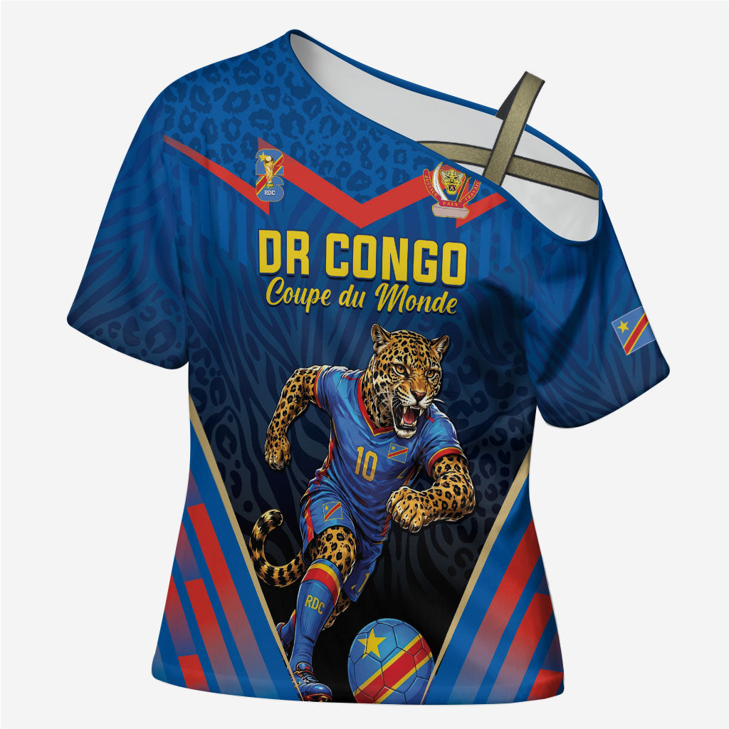 Custom World Football 2026 DR Congo Cross Shoulder Shirt Les Leopards Coupe du Monde Glory LT19 Female Blue - Polynesian Pride