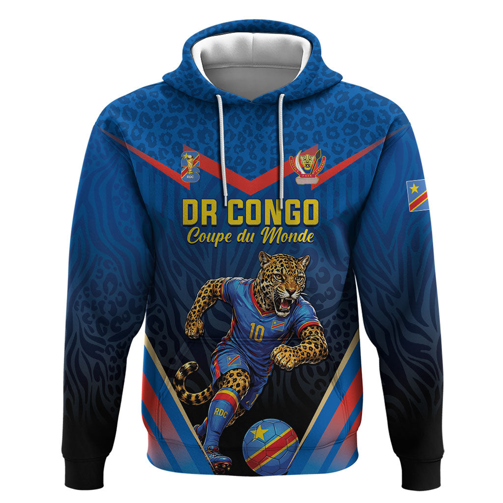 Custom World Football 2026 DR Congo Hoodie Les Leopards Coupe du Monde Glory LT19 Pullover Hoodie Blue - Polynesian Pride