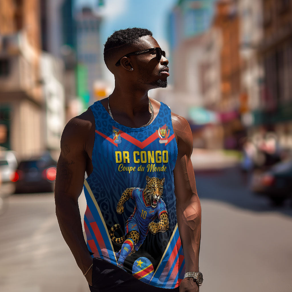 Custom World Football 2026 DR Congo Men Tank Top Les Leopards Coupe du Monde Glory LT19 Blue - Polynesian Pride