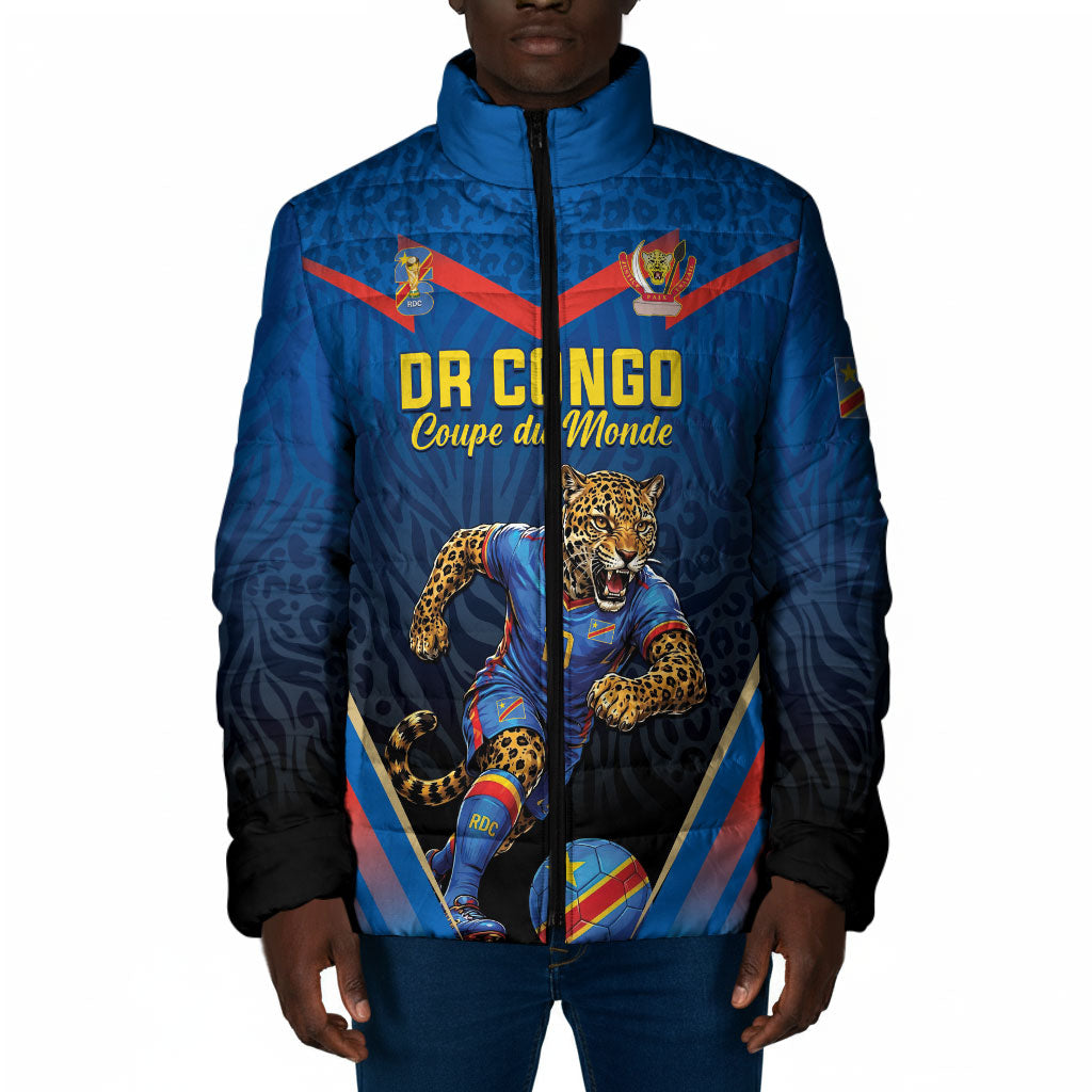 Custom World Football 2026 DR Congo Padded Jacket Les Leopards Coupe du Monde Glory LT19 Men Blue - Polynesian Pride