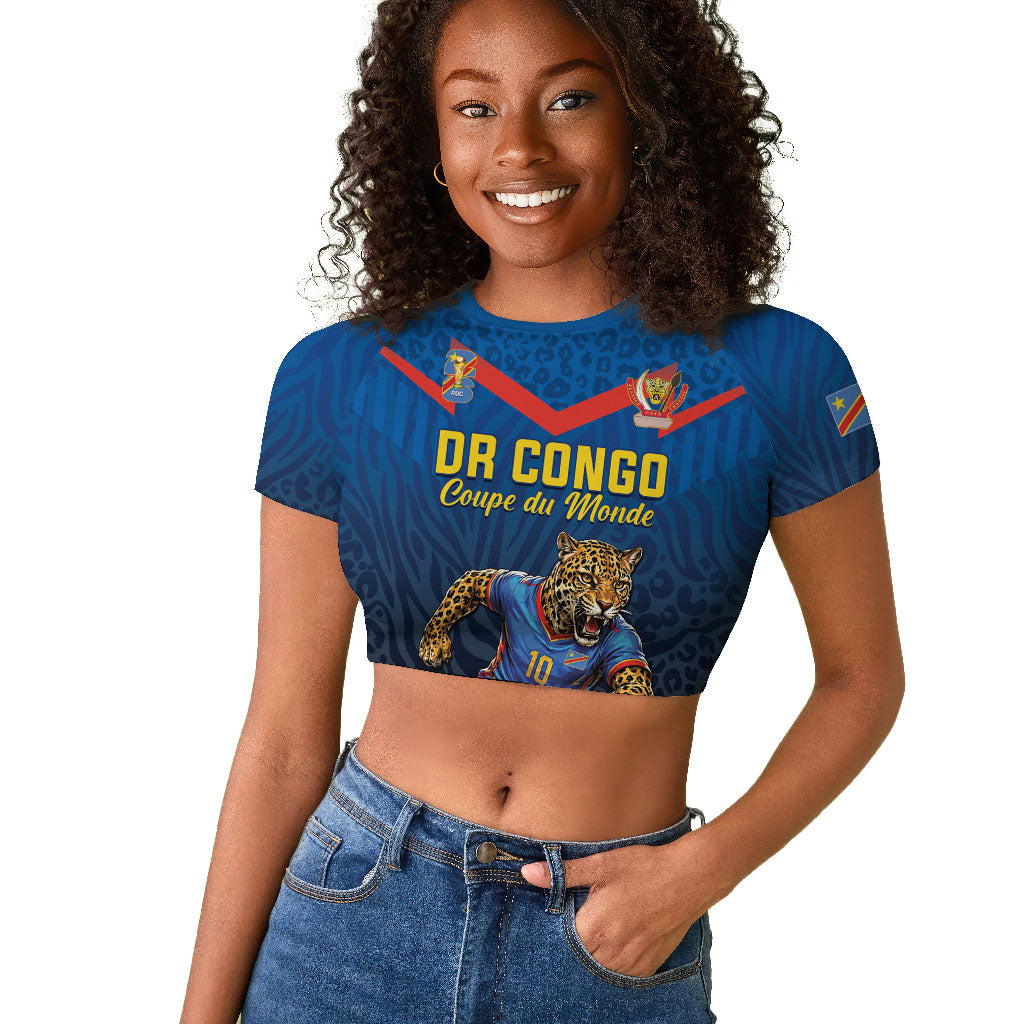 Custom World Football 2026 DR Congo Raglan Cropped T shirt Les Leopards Coupe du Monde Glory LT19 Female Blue - Polynesian Pride