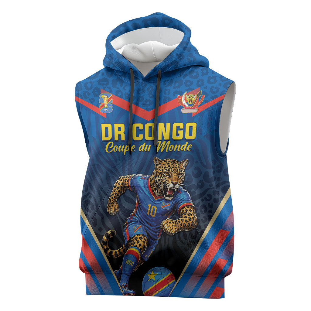 Custom World Football 2026 DR Congo Sleeveless Hoodie Les Leopards Coupe du Monde Glory LT19 Blue - Polynesian Pride