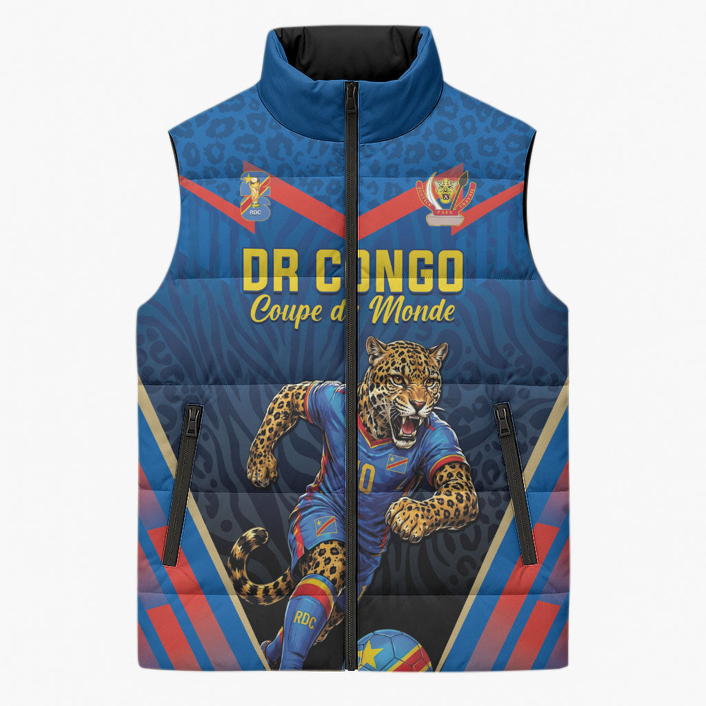 Custom World Football 2026 DR Congo Sleeveless Puffer Jacket Les Leopards Coupe du Monde Glory LT19 Unisex Blue - Polynesian Pride