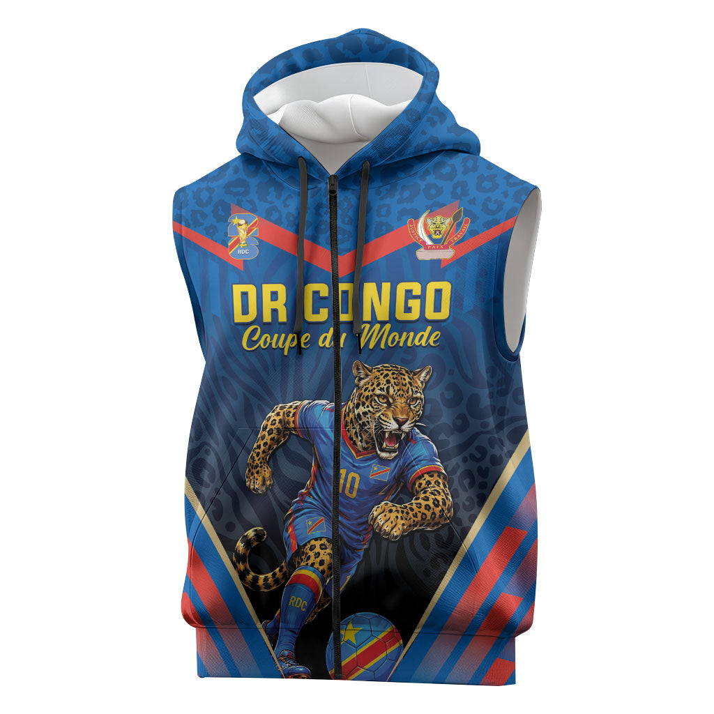 Custom World Football 2026 DR Congo Sleeveless Zip Hoodie Les Leopards Coupe du Monde Glory LT19 Blue - Polynesian Pride