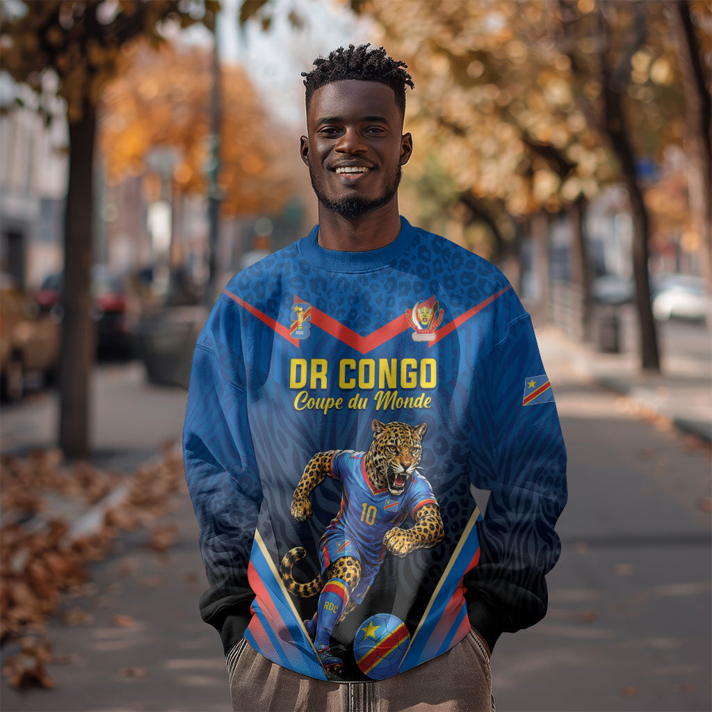 Custom World Football 2026 DR Congo Sweatshirt Les Leopards Coupe du Monde Glory LT19 Unisex Blue - Polynesian Pride