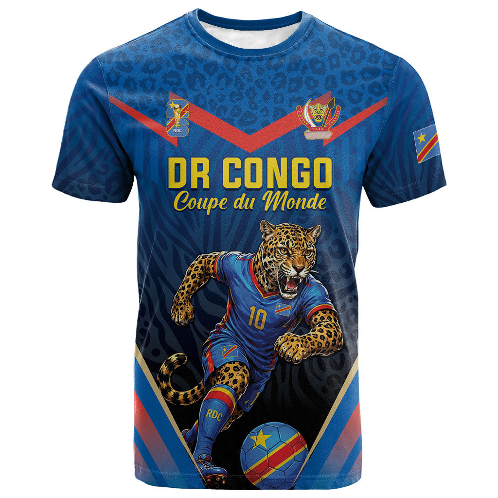 Custom World Football 2026 DR Congo T shirt Les Leopards Coupe du Monde Glory LT19 Blue - Polynesian Pride