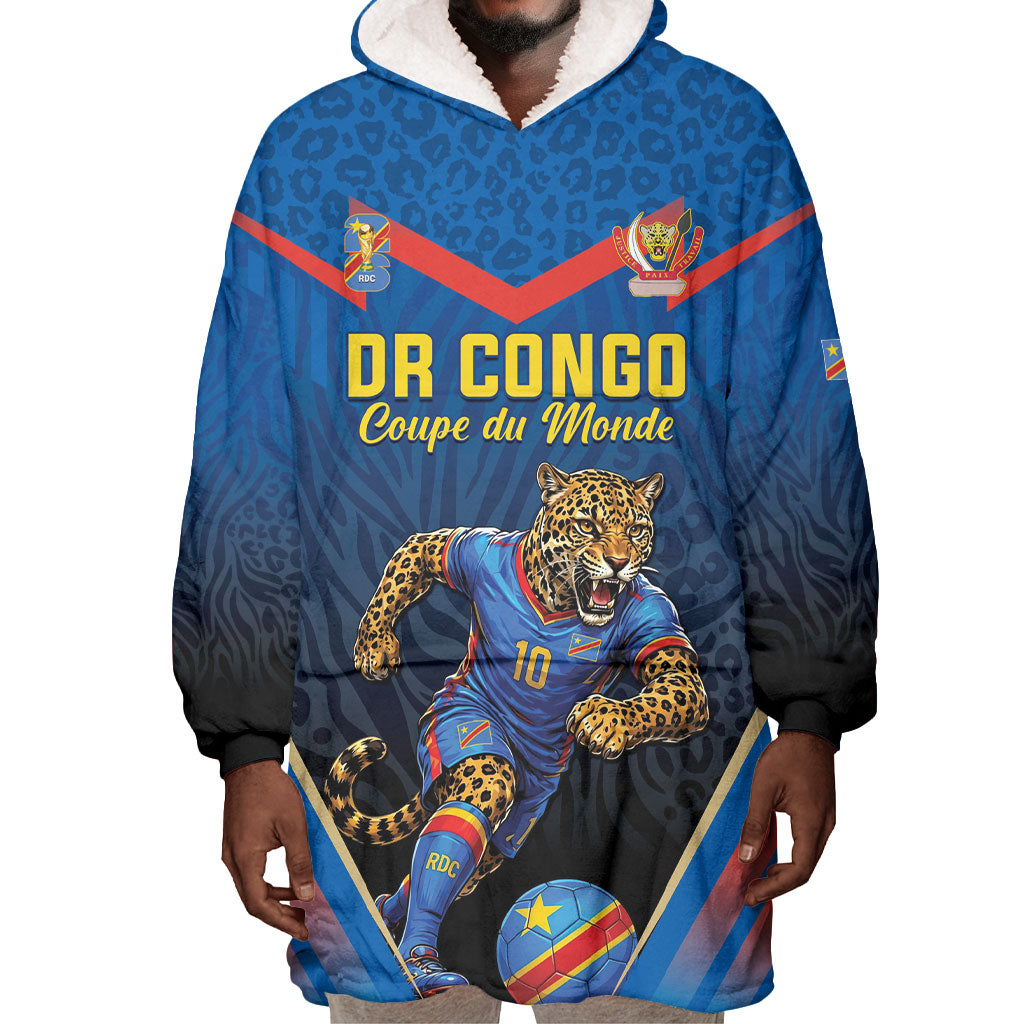 Custom World Football 2026 DR Congo Wearable Blanket Hoodie Les Leopards Coupe du Monde Glory LT19 One Size Blue - Polynesian Pride