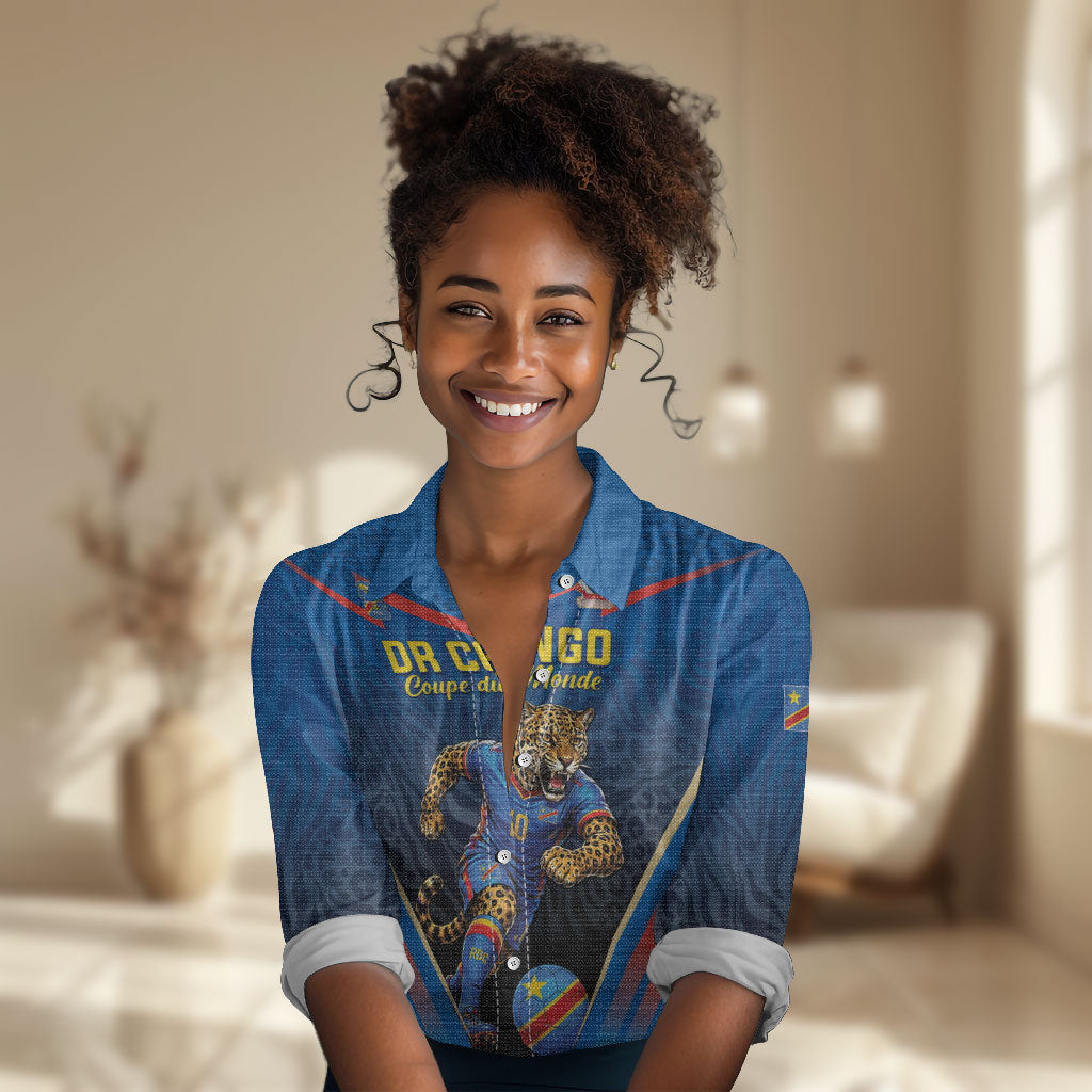Custom World Football 2026 DR Congo Women Casual Shirt Les Leopards Coupe du Monde Glory LT19 Female Blue - Polynesian Pride