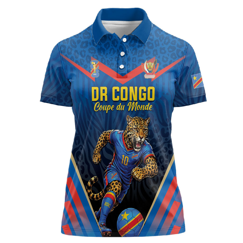 Custom World Football 2026 DR Congo Women Polo Shirt Les Leopards Coupe du Monde Glory LT19 Female Blue - Polynesian Pride
