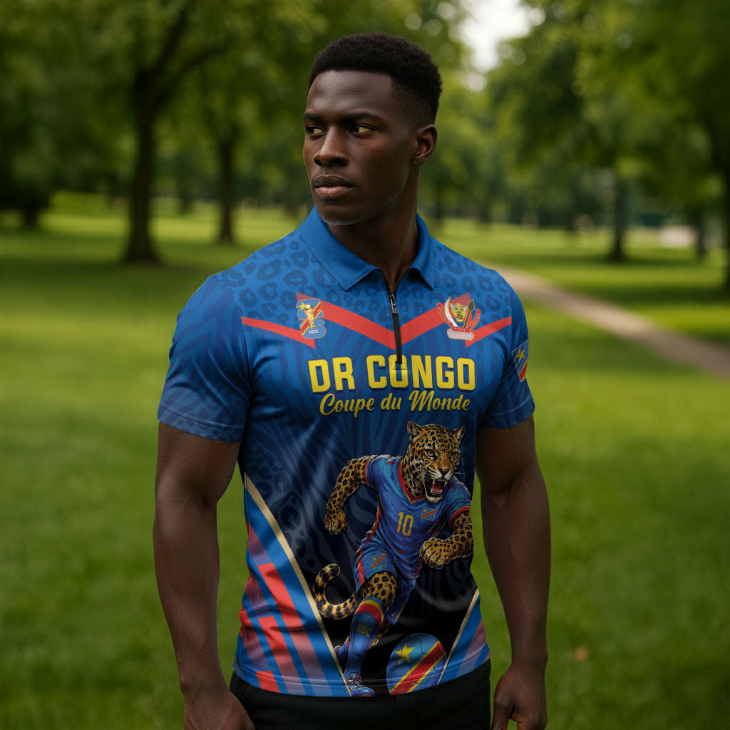 Custom World Football 2026 DR Congo Zipper Polo Shirt Les Leopards Coupe du Monde Glory