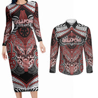 Aotearoa Iwi Ngapuhi Personalised Couples Matching Long Sleeve Bodycon Dress and Long Sleeve Button Shirt Maori Kowhaiwhai Pattern