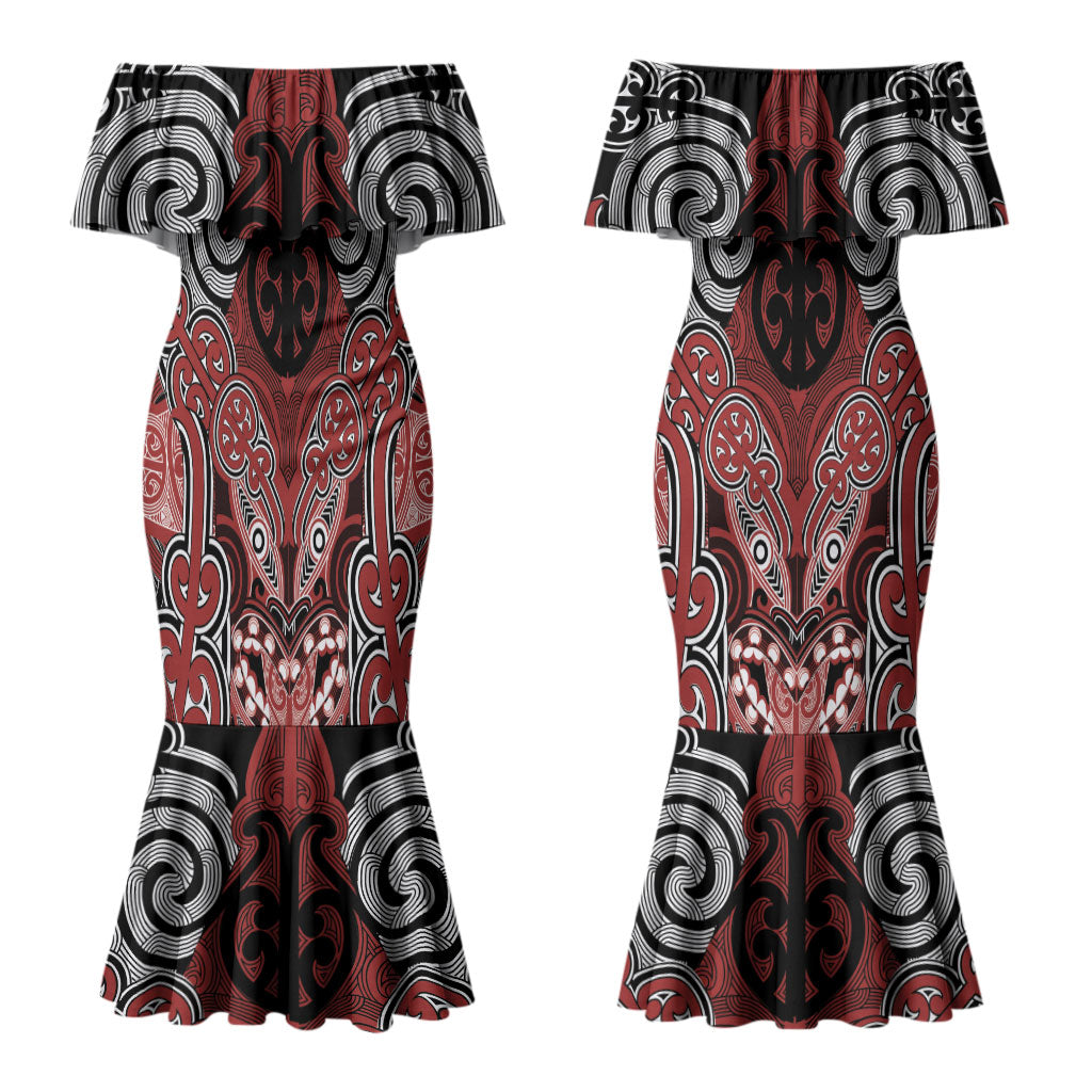 Aotearoa Iwi Ngapuhi Personalised Couples Matching Mermaid Dress and Long Sleeve Button Shirt Maori Kowhaiwhai Pattern