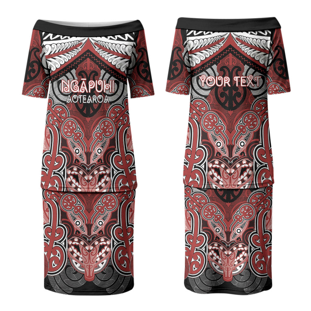 Aotearoa Iwi Ngapuhi Personalised Couples Matching Puletasi and Long Sleeve Button Shirt Maori Kowhaiwhai Pattern