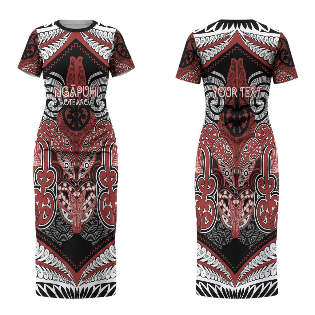 Aotearoa Iwi Ngapuhi Personalised Couples Matching Short Sleeve Bodycon Dress and Long Sleeve Button Shirt Maori Kowhaiwhai Pattern