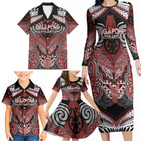 Aotearoa Iwi Ngapuhi Personalised Family Matching Long Sleeve Bodycon Dress and Hawaiian Shirt Maori Kowhaiwhai Pattern