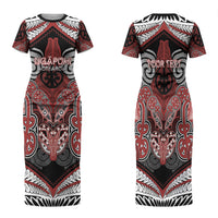 Aotearoa Iwi Ngapuhi Personalised Family Matching Short Sleeve Bodycon Dress and Hawaiian Shirt Maori Kowhaiwhai Pattern