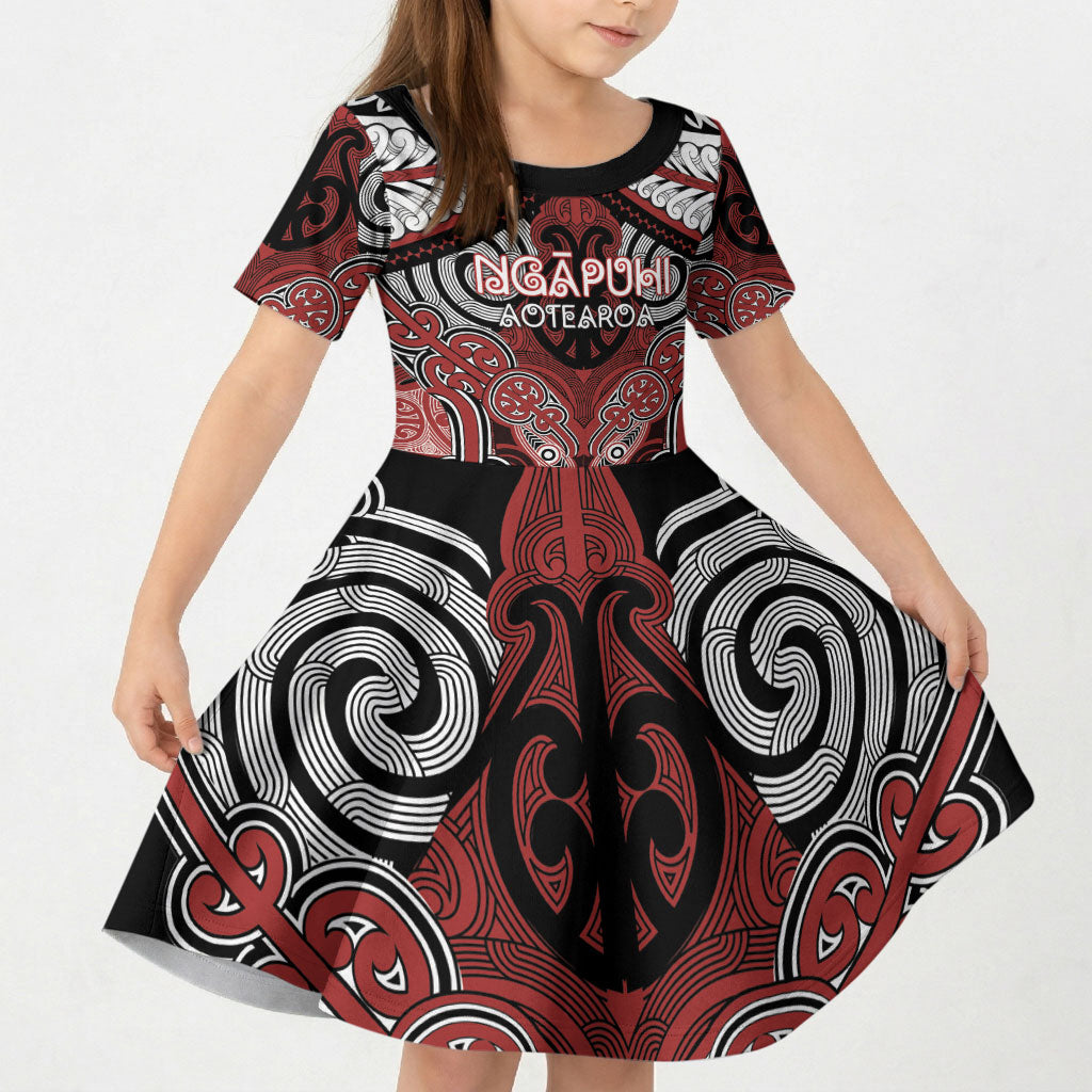 Aotearoa Iwi Ngapuhi Personalised Kid Short Sleeve Dress Maori Kowhaiwhai Pattern