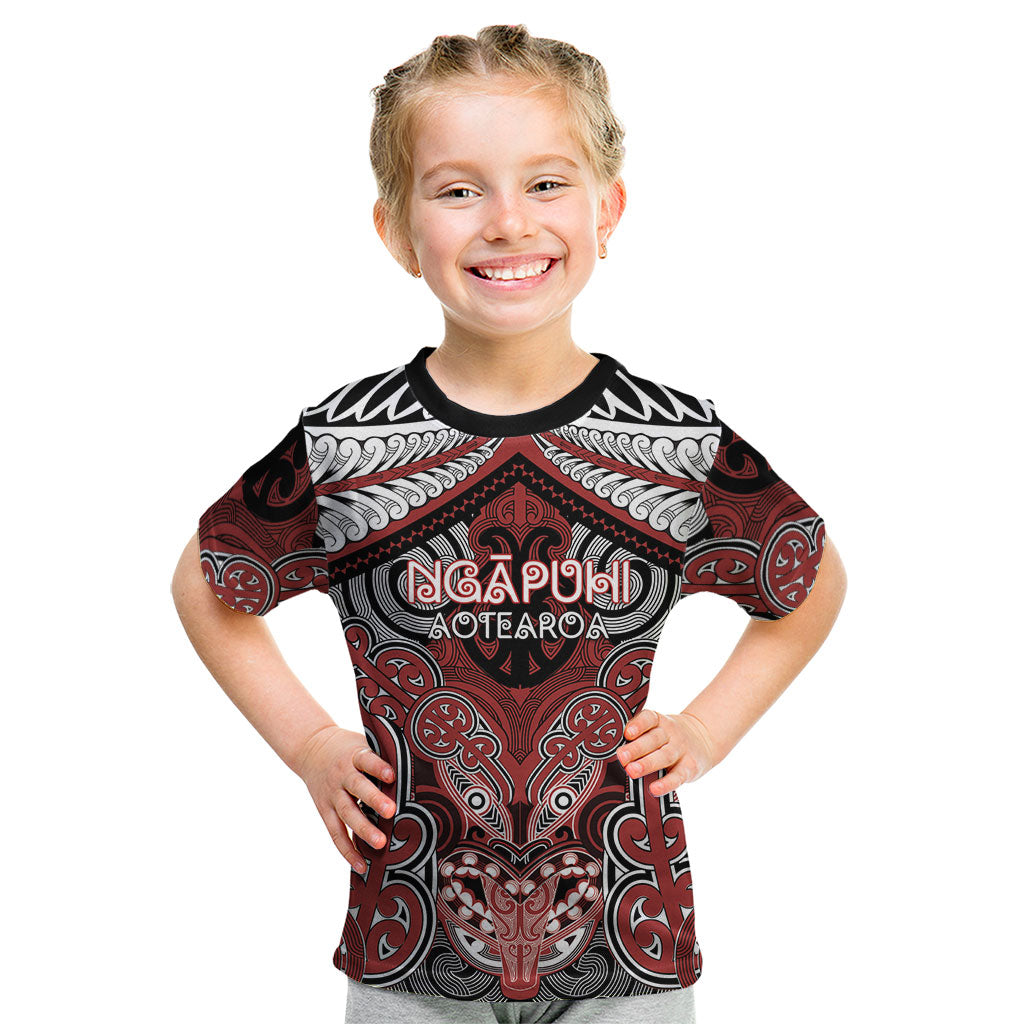 Aotearoa Iwi Ngapuhi Personalised Kid T Shirt Maori Kowhaiwhai Pattern