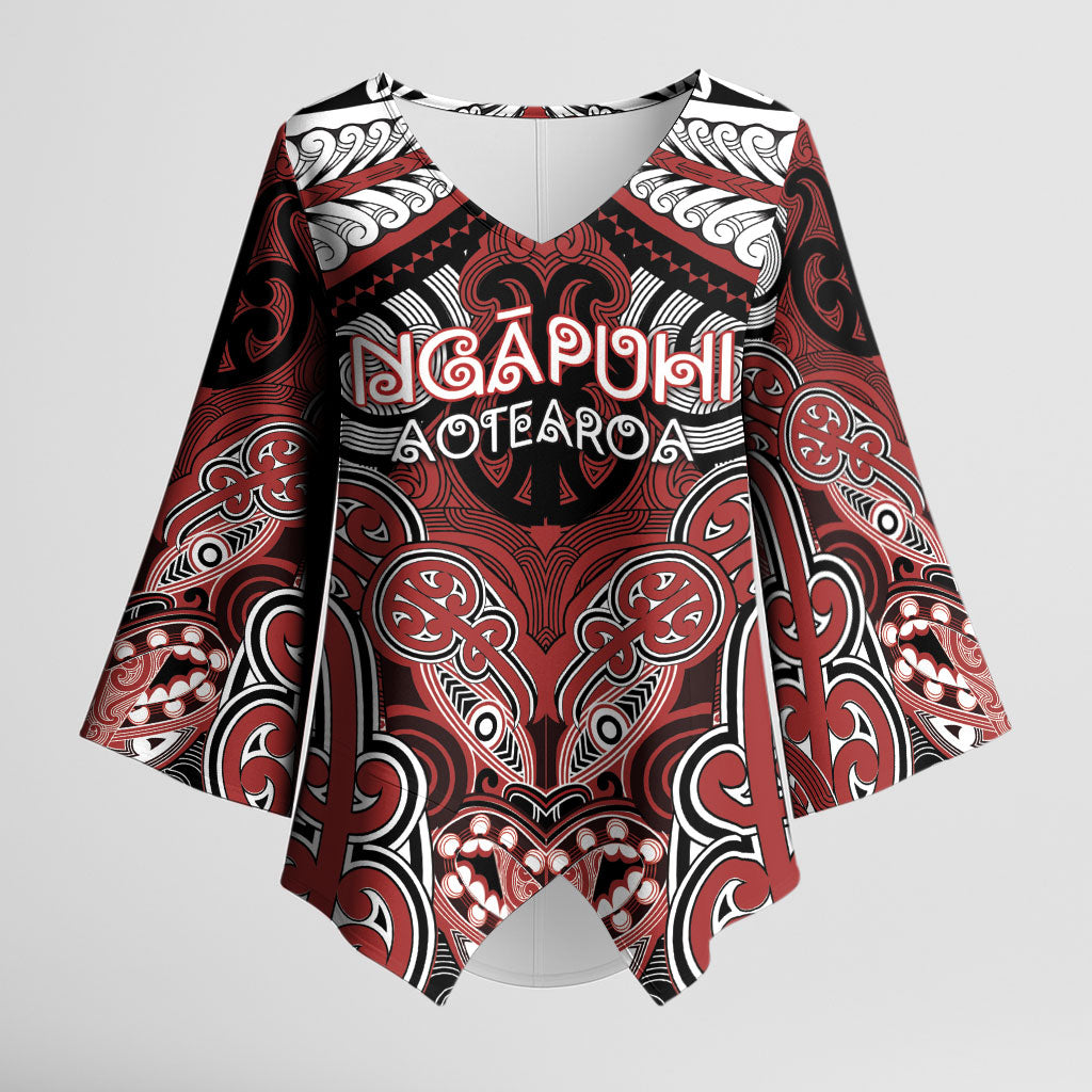 Aotearoa Iwi Ngapuhi Personalised Kimono Sleeve Blouse Maori Kowhaiwhai Pattern