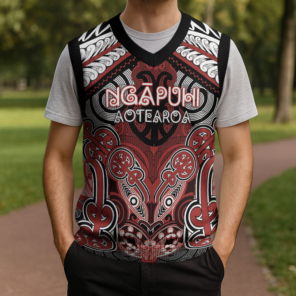 Aotearoa Iwi Ngapuhi Personalised Christmas Knitted V-Neck Vest Maori Kowhaiwhai Pattern