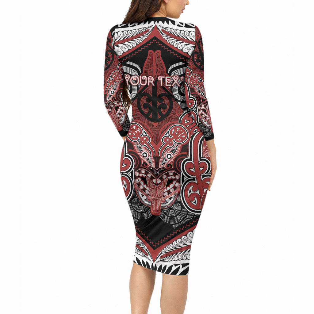Aotearoa Iwi Ngapuhi Personalised Long Sleeve Bodycon Dress Maori Kowhaiwhai Pattern