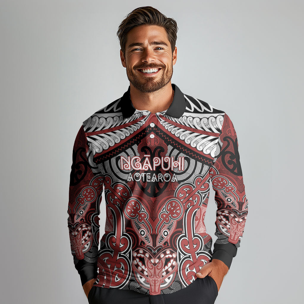 Aotearoa Iwi Ngapuhi Personalised Long Sleeve Polo Shirt Maori Kowhaiwhai Pattern