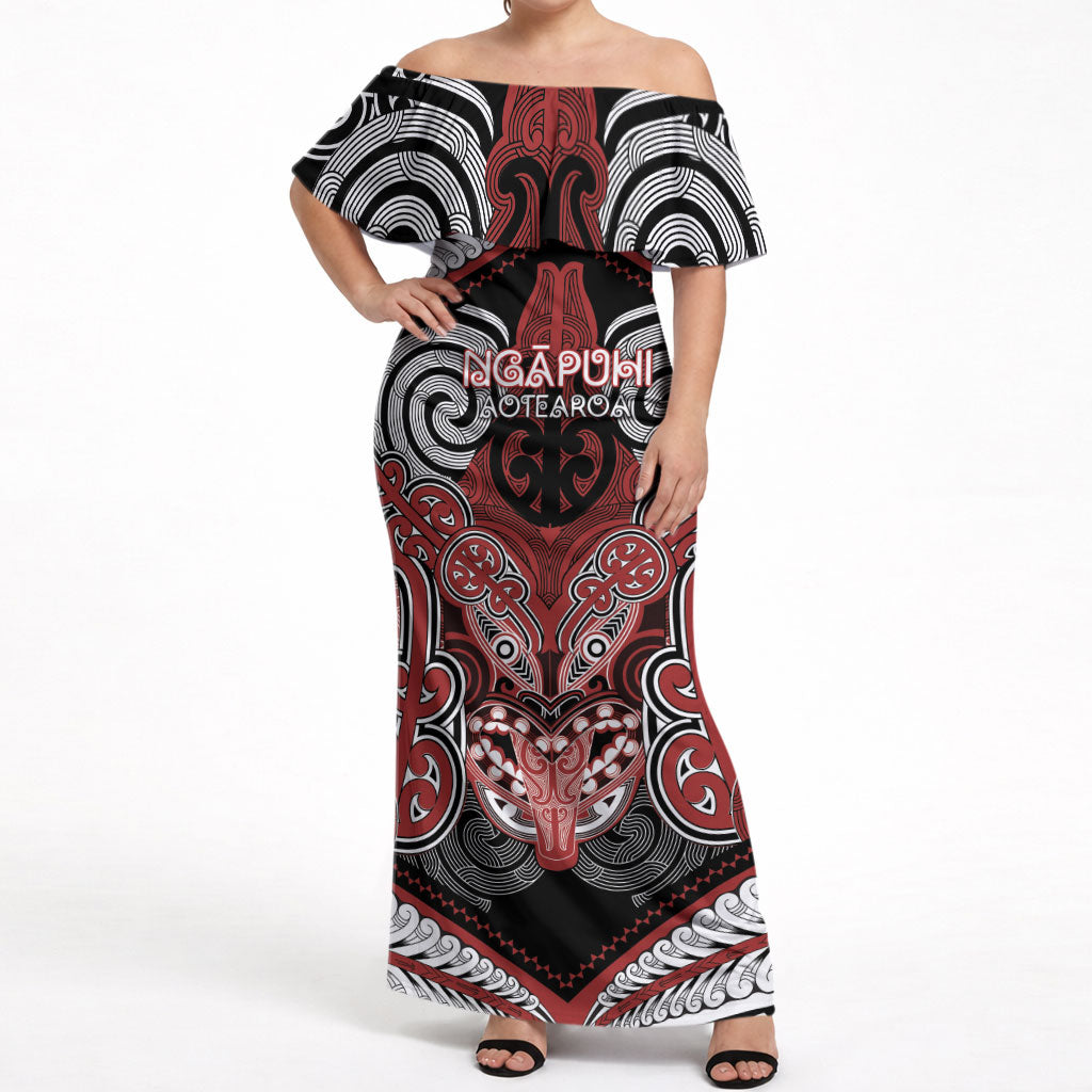 Aotearoa Iwi Ngapuhi Personalised Off Shoulder Maxi Dress Maori Kowhaiwhai Pattern
