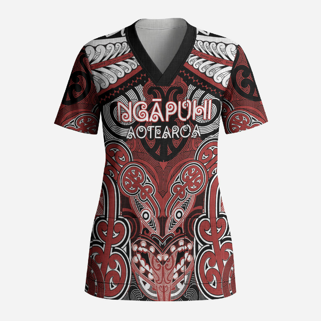 Aotearoa Iwi Ngapuhi Personalised Scrub Top Maori Kowhaiwhai Pattern
