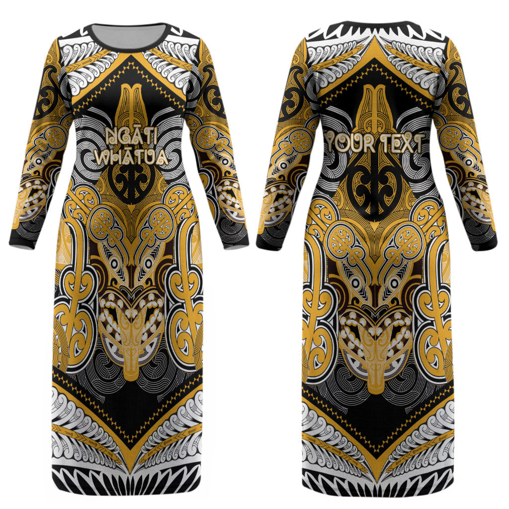 Aotearoa Iwi Ngati Whatua Personalised Couples Matching Long Sleeve Bodycon Dress and Hawaiian Shirt Maori Kowhaiwhai Pattern