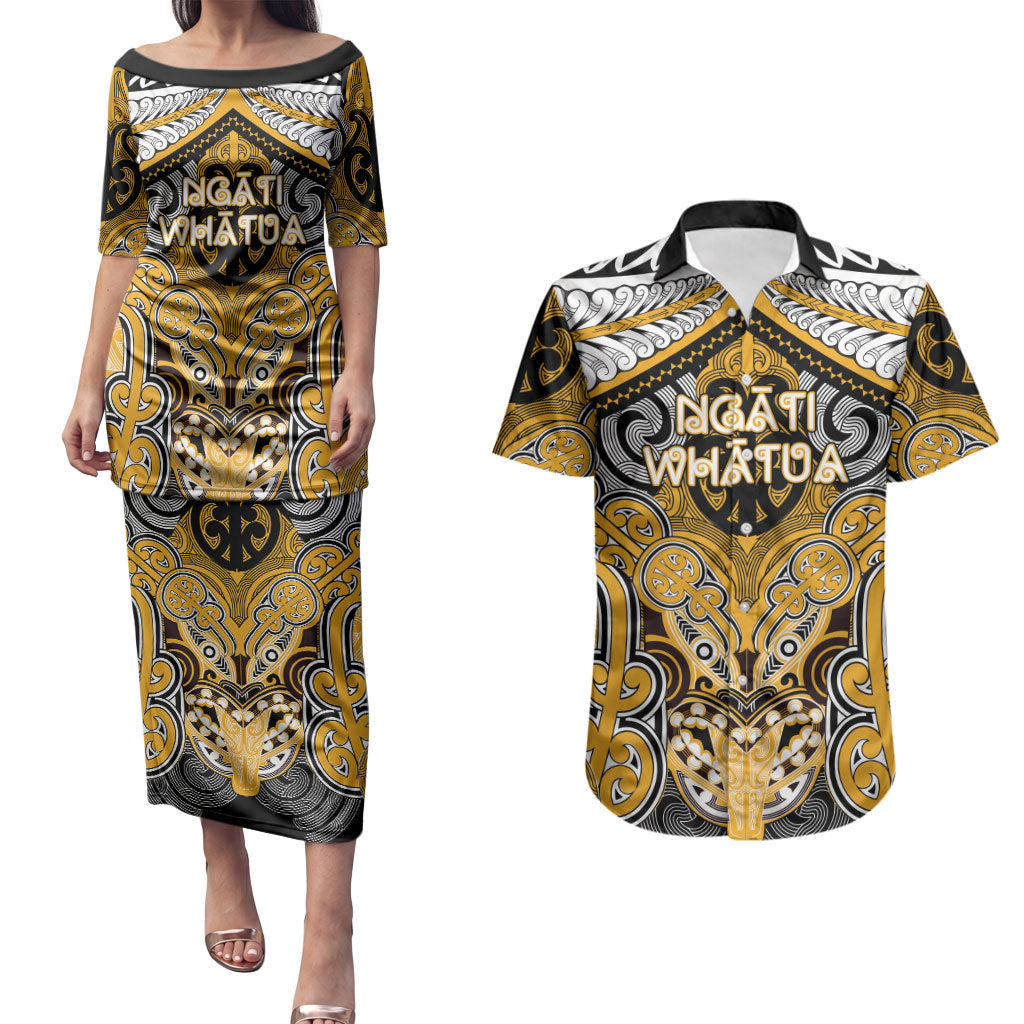 Aotearoa Iwi Ngati Whatua Personalised Couples Matching Puletasi and Hawaiian Shirt Maori Kowhaiwhai Pattern