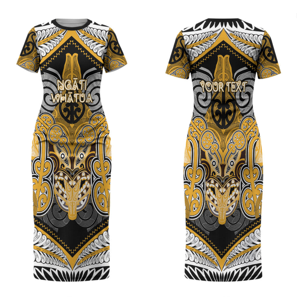 Aotearoa Iwi Ngati Whatua Personalised Couples Matching Short Sleeve Bodycon Dress and Long Sleeve Button Shirt Maori Kowhaiwhai Pattern