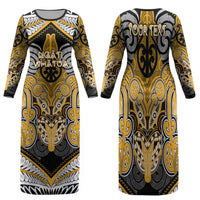 Aotearoa Iwi Ngati Whatua Personalised Family Matching Long Sleeve Bodycon Dress and Hawaiian Shirt Maori Kowhaiwhai Pattern