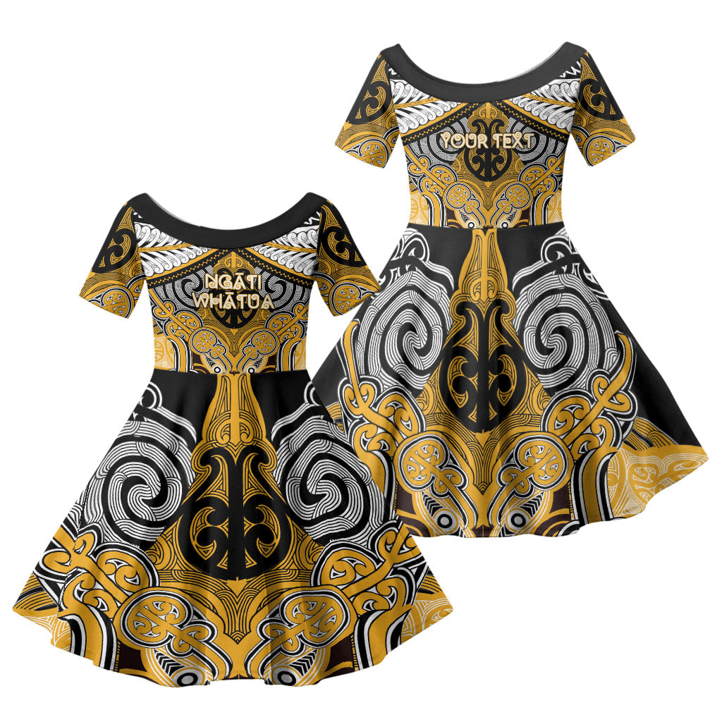 Aotearoa Iwi Ngati Whatua Personalised Family Matching Off Shoulder Maxi Dress and Hawaiian Shirt Maori Kowhaiwhai Pattern