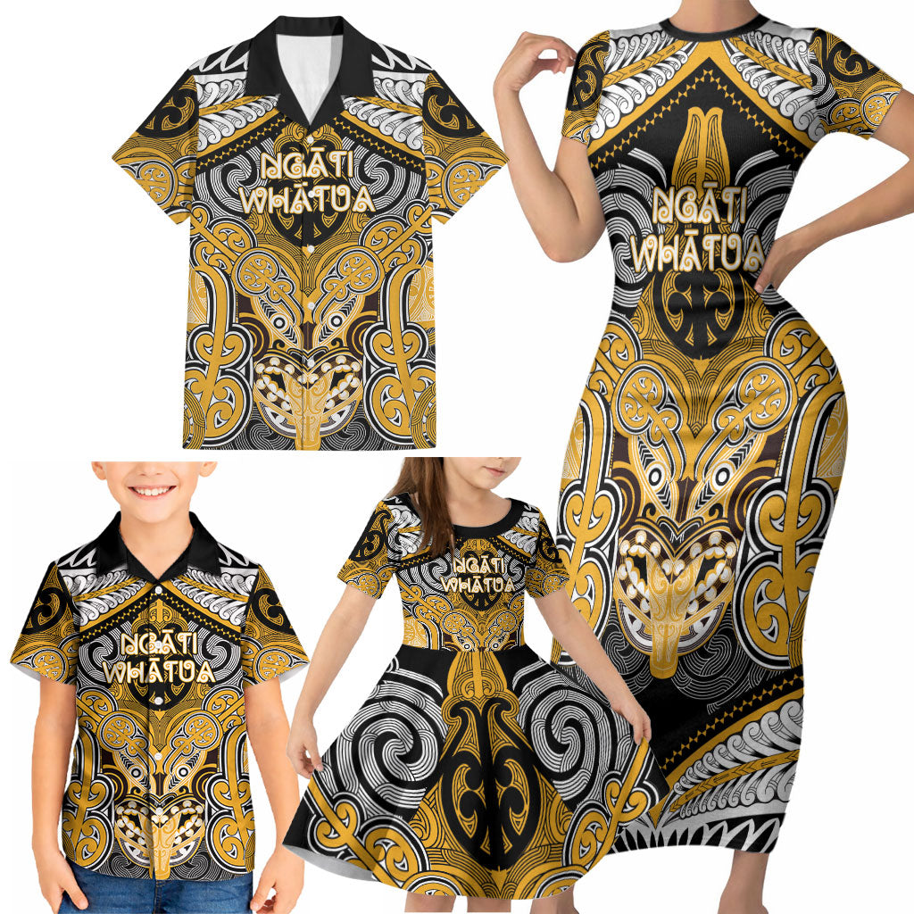 Aotearoa Iwi Ngati Whatua Personalised Family Matching Short Sleeve Bodycon Dress and Hawaiian Shirt Maori Kowhaiwhai Pattern
