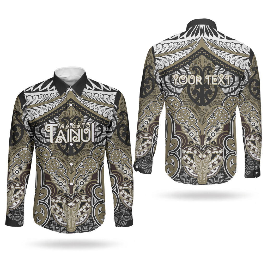 Aotearoa Iwi Waikato Tainui Personalised Couples Matching Long Sleeve Bodycon Dress and Long Sleeve Button Shirt Maori Kowhaiwhai Pattern
