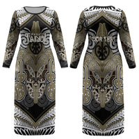 Aotearoa Iwi Waikato Tainui Personalised Couples Matching Long Sleeve Bodycon Dress and Long Sleeve Button Shirt Maori Kowhaiwhai Pattern
