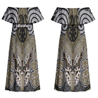 Aotearoa Iwi Waikato Tainui Personalised Couples Matching Off Shoulder Maxi Dress and Hawaiian Shirt Maori Kowhaiwhai Pattern