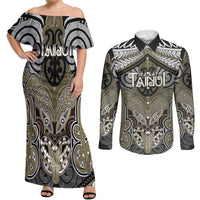 Aotearoa Iwi Waikato Tainui Personalised Couples Matching Off Shoulder Maxi Dress and Long Sleeve Button Shirt Maori Kowhaiwhai Pattern