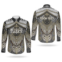 Aotearoa Iwi Waikato Tainui Personalised Couples Matching Off Shoulder Maxi Dress and Long Sleeve Button Shirt Maori Kowhaiwhai Pattern