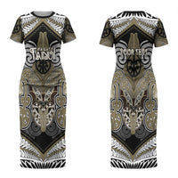 Aotearoa Iwi Waikato Tainui Personalised Couples Matching Short Sleeve Bodycon Dress and Long Sleeve Button Shirt Maori Kowhaiwhai Pattern