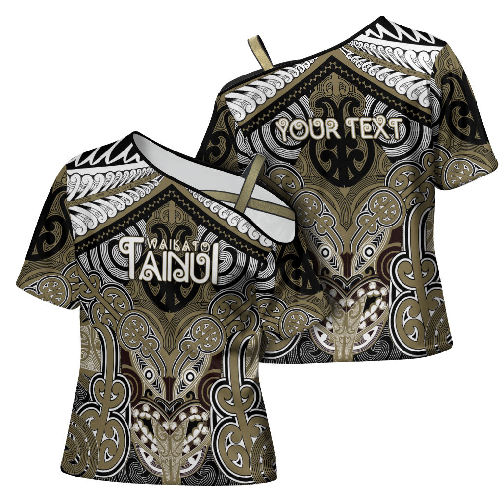 Aotearoa Iwi Waikato Tainui Personalised Cross Shoulder Shirt Maori Kowhaiwhai Pattern