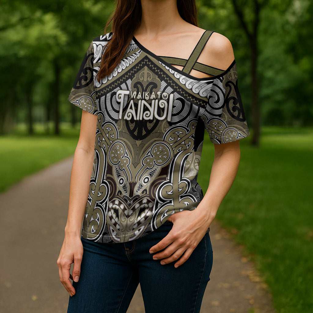Aotearoa Iwi Waikato Tainui Personalised Cross Shoulder Shirt Maori Kowhaiwhai Pattern