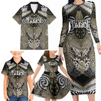 Aotearoa Iwi Waikato Tainui Personalised Family Matching Long Sleeve Bodycon Dress and Hawaiian Shirt Maori Kowhaiwhai Pattern