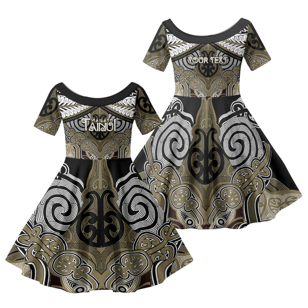 Aotearoa Iwi Waikato Tainui Personalised Family Matching Long Sleeve Bodycon Dress and Hawaiian Shirt Maori Kowhaiwhai Pattern