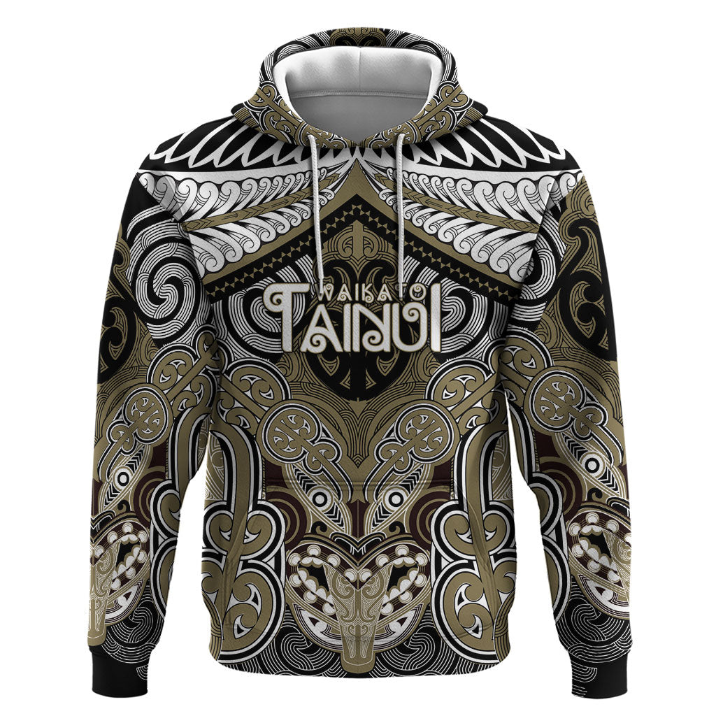 Aotearoa Iwi Waikato Tainui Personalised Hoodie Maori Kowhaiwhai Pattern LT19 Pullover Hoodie Dark Yellow - Polynesian Pride