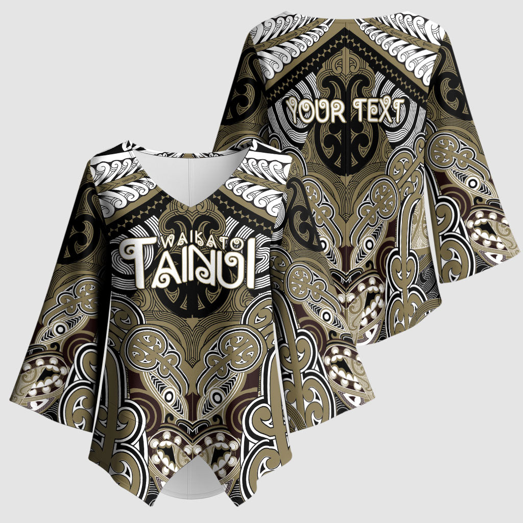 Aotearoa Iwi Waikato Tainui Personalised Kimono Sleeve Blouse Maori Kowhaiwhai Pattern
