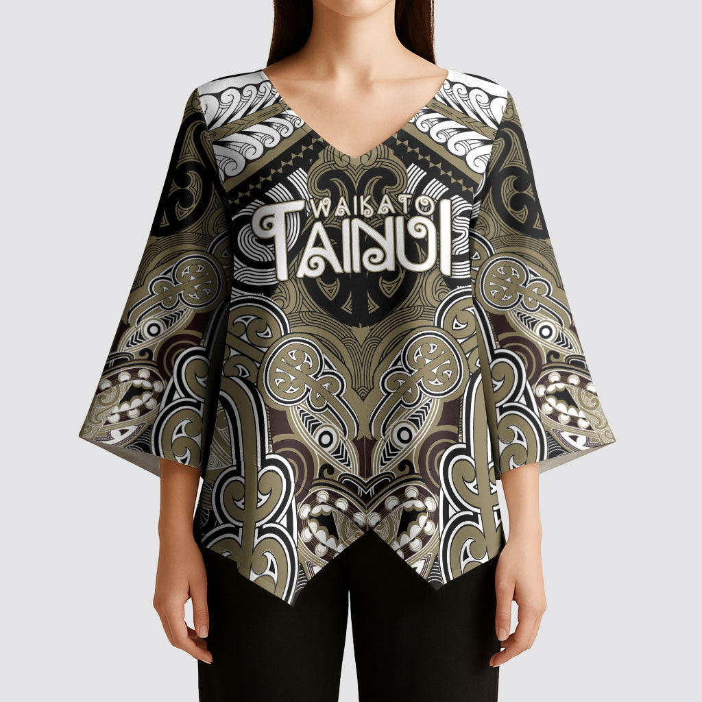 Aotearoa Iwi Waikato Tainui Personalised Kimono Sleeve Blouse Maori Kowhaiwhai Pattern