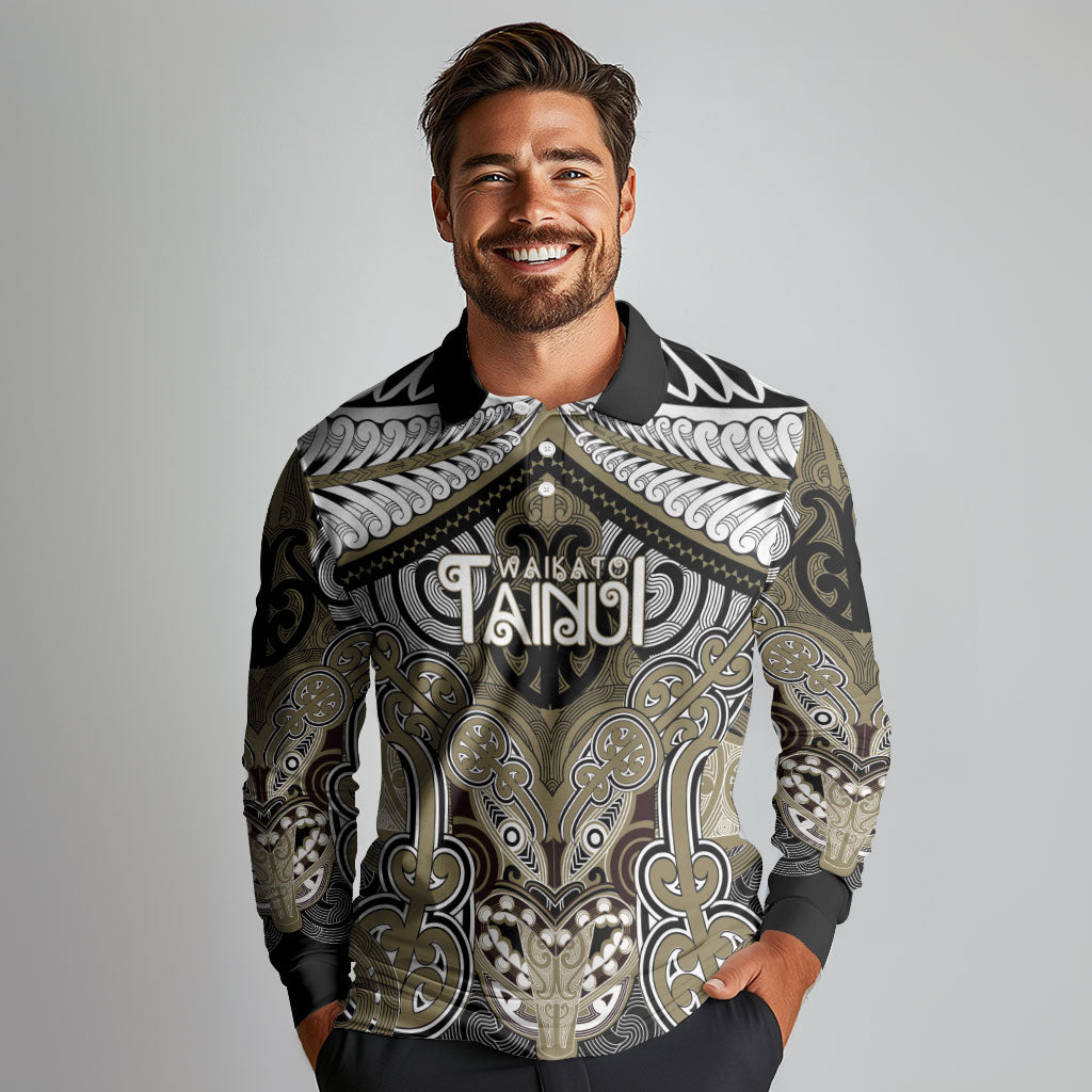 Aotearoa Iwi Waikato Tainui Personalised Long Sleeve Polo Shirt Maori Kowhaiwhai Pattern