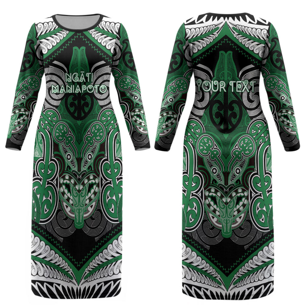 Aotearoa Iwi Ngati Maniapoto Personalised Couples Matching Long Sleeve Bodycon Dress and Long Sleeve Button Shirt Maori Kowhaiwhai Pattern